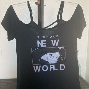 A Whole New World Aladdin Princess Jasmine Top Open Shoulder Disney Black Shirt